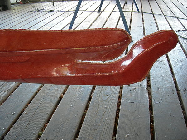 Bow of a traditional-style kayak; Center for Wooden Boats, South Lake Union, 2007.