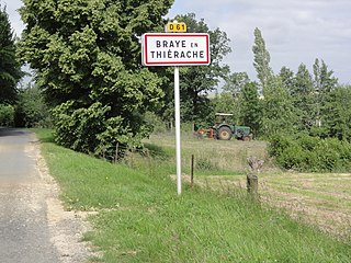 Braye-en-Thiérache (Aisne) city limit sign.JPG