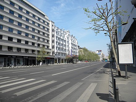 A nearly deserted Magheru Boulevard in Bucharest, 19 April 2020.