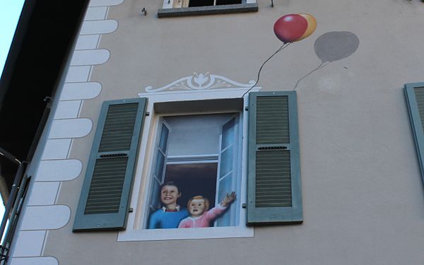 Window painted on wall in Campocologno, Poschiavo Valley, Switzerland