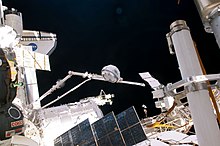 Cupola was moved by Canadarm2 from the forward port to the nadir port of Tranquility Canadarm2 Cupola Relocation STS 130.jpg