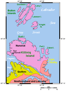 Mapa de Killiniq e arredores