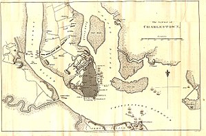 Charleston map showing the distribution of British forces during the siege Charlestownmap.jpeg
