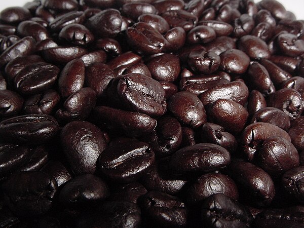 Dark-roasted coffee beans