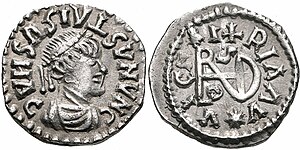 Coin of the Gepids c. 491–518. Sirmium mint. In the name of Byzantine Emperor Anastasius I.