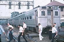 Arrow II cars at Bowie in August 1978 Conrail train at Bowie, August 1978.jpg