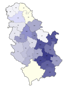 COVID-19 infected inhabitants per 100,000 people in Districts of Serbia without Kosovo* (2 June 2020) Covid-19 infected inhabitants per 100,000 people in regions of Serbia.png