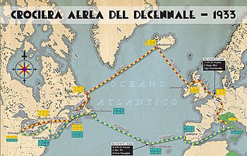 Route of the Italian Air Armada during the Decennial Air Cruise