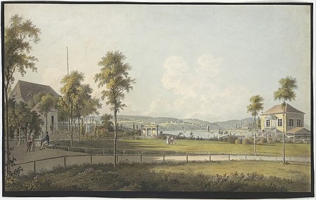 Dresden, Ansicht des Linckeschen Bades, Radierung, um 1825