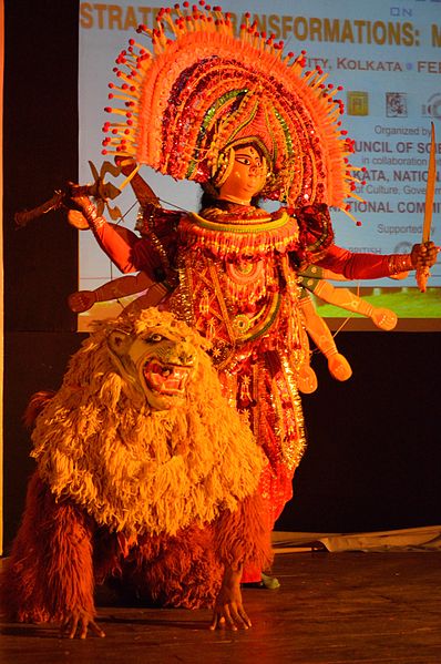 File:Durga with Lion - Mahisasuramardini - Chhau Dance - Royal Chhau Academy - Science City - Kolkata 2014-02-13 9127.JPG