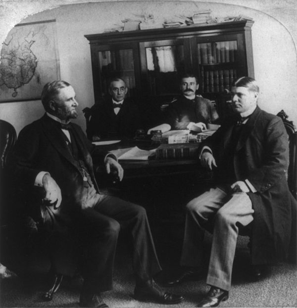 Conger (on left) and staff in the American legation, Beijing, circa 1901