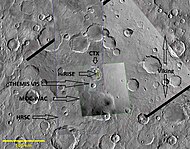 Composite demonstrating relative resolution of seven different cameras that imaged Mars:HiRISE (Mars Reconnaissance Orbiter), THEMIS VIS (Mars Odyssey), MOC-WAC (Mars Global Surveyor), HRSC (Mars Express), CTX (Mars Reconnaissance Orbiter), Viking, Mariner 4. Location is Memnonia quadrangle.