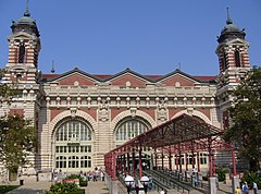 Ellis Island was the first stop for most immigrants from Europe Ellis Island Entrance adj2.jpg