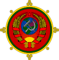 Rastrillo y hoz en el escudo de 1930 de Tannu Tuvá (1921–1944).