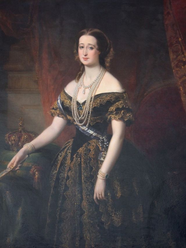 The Empress Eugenie in her bridal dress, 1853. Eugénie de Montijo