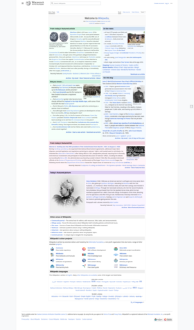 Pagina princiaplă a Wikipediei în engleză la 31 ianuarie 2009