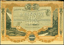 Action des Établissements L. Blériot en date du 27 septembre 1905.