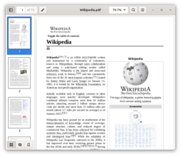 Evince 42.3 che visualizza il PDF della voce Teknopedia dalla Teknopedia in inglese