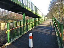 This footbridge includes a step-free ramp to assist wheelchair users. Footbridge Ramp - geograph.org.uk - 1215145.jpg
