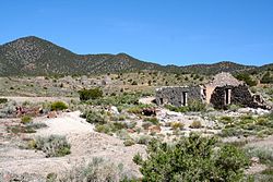 Remains of Frisco. The charcoal kiln in the background are listed on the National Register of Historic Places.