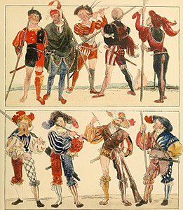 Landsknechtejä kirjassa Geschichte des Kostüms (1905).