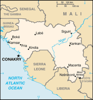 Localización do Monte Nimba, ao SW da Guinea