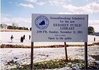 Groundbreaking Notice for the Hershey Public Library building on Cocoa Avenue, 1995 HPLGroundbreakingSign.jpg