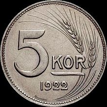 5 korona (tervezet, hátoldal)