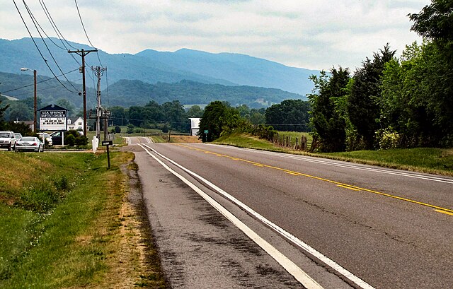 US-11W near Blaine, with the Clinch Mountain range rising in the distance