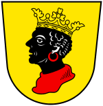 Moor's head of Freising, from the coat of arms of the Prince-Bishopric of Freising. Hochstift Freising coat of arms.svg