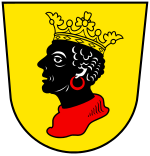 Moor's head of Freising, from the coat of arms of the Prince-Bishopric of Freising. Hochstift Freising coat of arms.svg