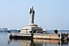 A picture of Buddha Statue olcated in Hussain Sagar lake of Hyderabad