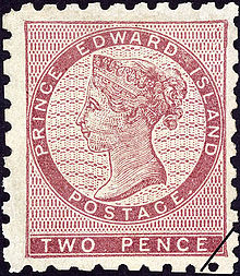 One of the first stamps of Prince Edward Island, issued in 1861. IPE 1861 Victoria 2d.jpg