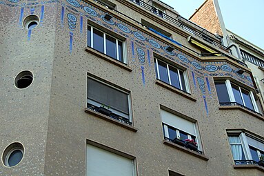 Art Deco - Mosaics on the facade of Quai Louis-Blériot no. 40, Paris, by Marteroy & Bonnel, 1932[76]
