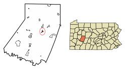 Clymer okulunun Indiana County, Pensilvanya şehrindeki konumu.