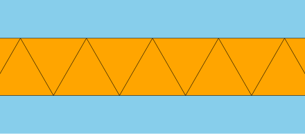 The angled edges of an apeirogonal antiprism represent a regular zig-zag aperiogon. Infinite antiprism.svg