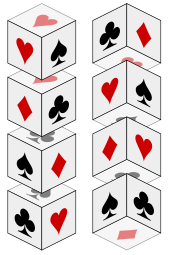 A variant with playing card suits is easier, unless the symbols can be oriented anyhow Instant insanity suits.svg