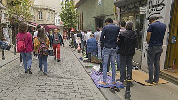 Muslims praying in the streets of Istanbul.