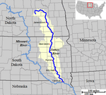 The course and watershed of the James River.