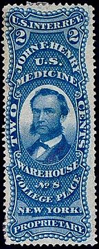 John Henry 2c proprietary stamp, NY, issued 1869 John Henry 2c proprietary NY 1869.jpg