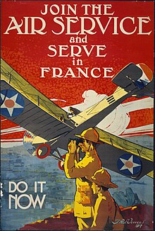 World War I recruiting poster, 1917. Artwork by J. Paul Verrees Join the air service and serve in France-Do it now - J. Paul Verrees. LCCN98504029 (cropped).jpg