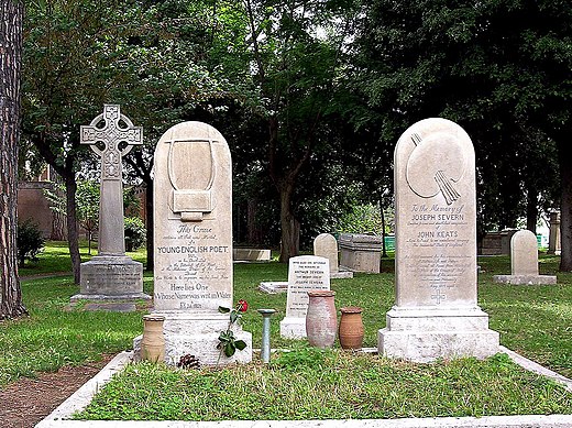 Links het graf van Keats, rechts dat van zijn vriend Joseph Severn op het Cimitero Acattolico per gli Stranieri al Testaccio