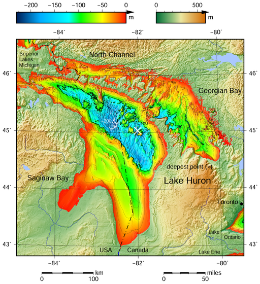 Lake Huron bathymetry map.png