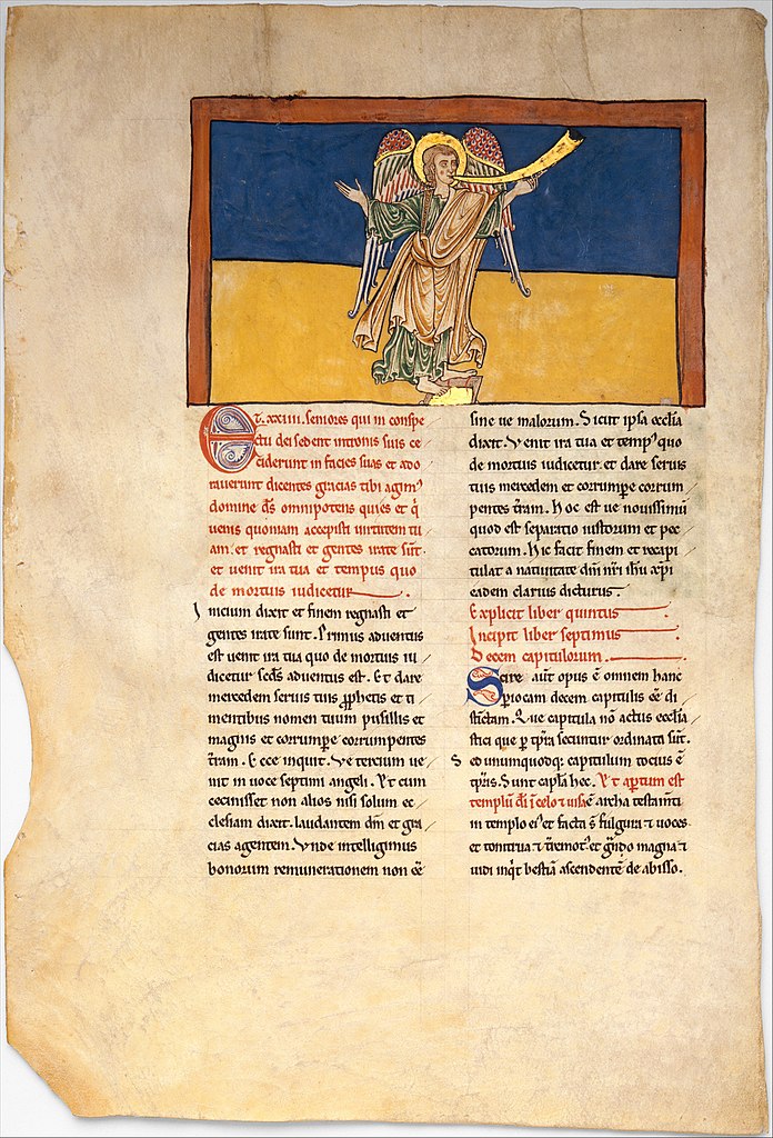 File:Leaf from a Beatus Manuscript- the Seventh Angel Proclaims the Reign of the Lord MET DT6709.jpg - Wikimedia Commons