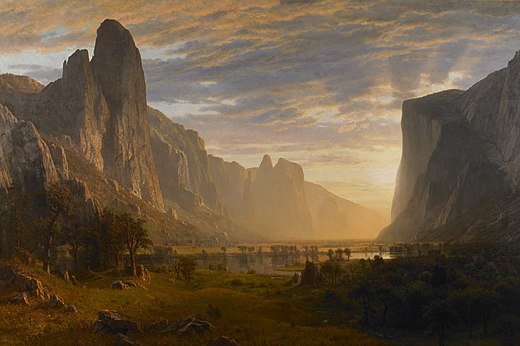 Looking Down Yosemite Valley, California (1865), een schilderij van de romantische kunstschilder Albert Bierstadt