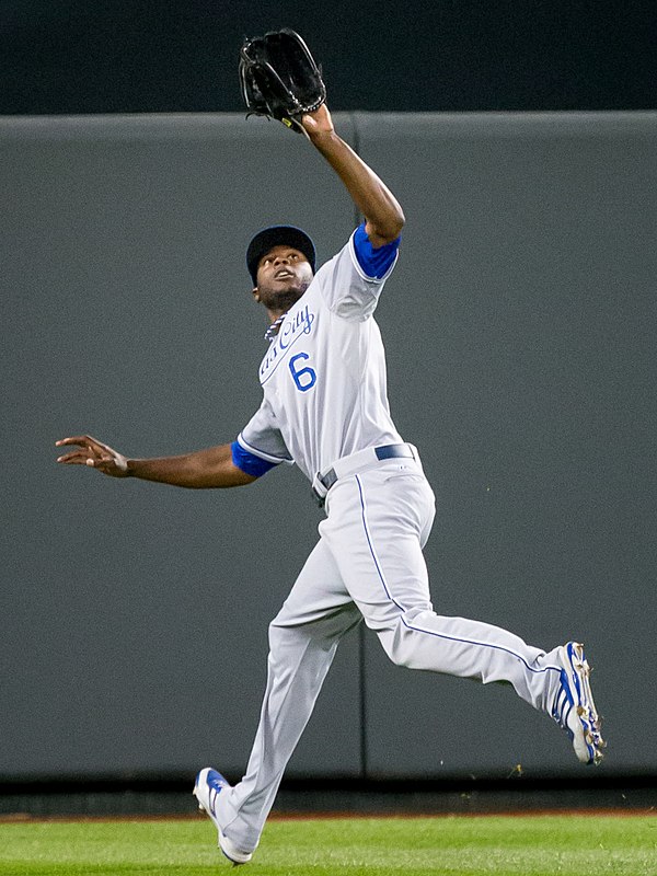 Cain playing for the Kansas City Royals in 2013