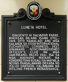 Luneta Hotel historical marker.jpg
