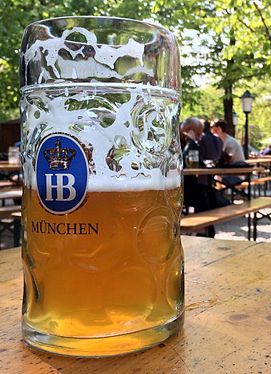 A maß beer in Bavarian beer garden