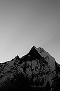 A view of the southern face of Machapuchare from Machapuchare Basecamp.