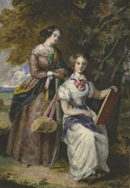 Madame Delessert (Valentine de Laborde (1806-1894)) et sa fille Cécile (comtesse de Nadaillac (1825-1887) assise en train de dessiner.png